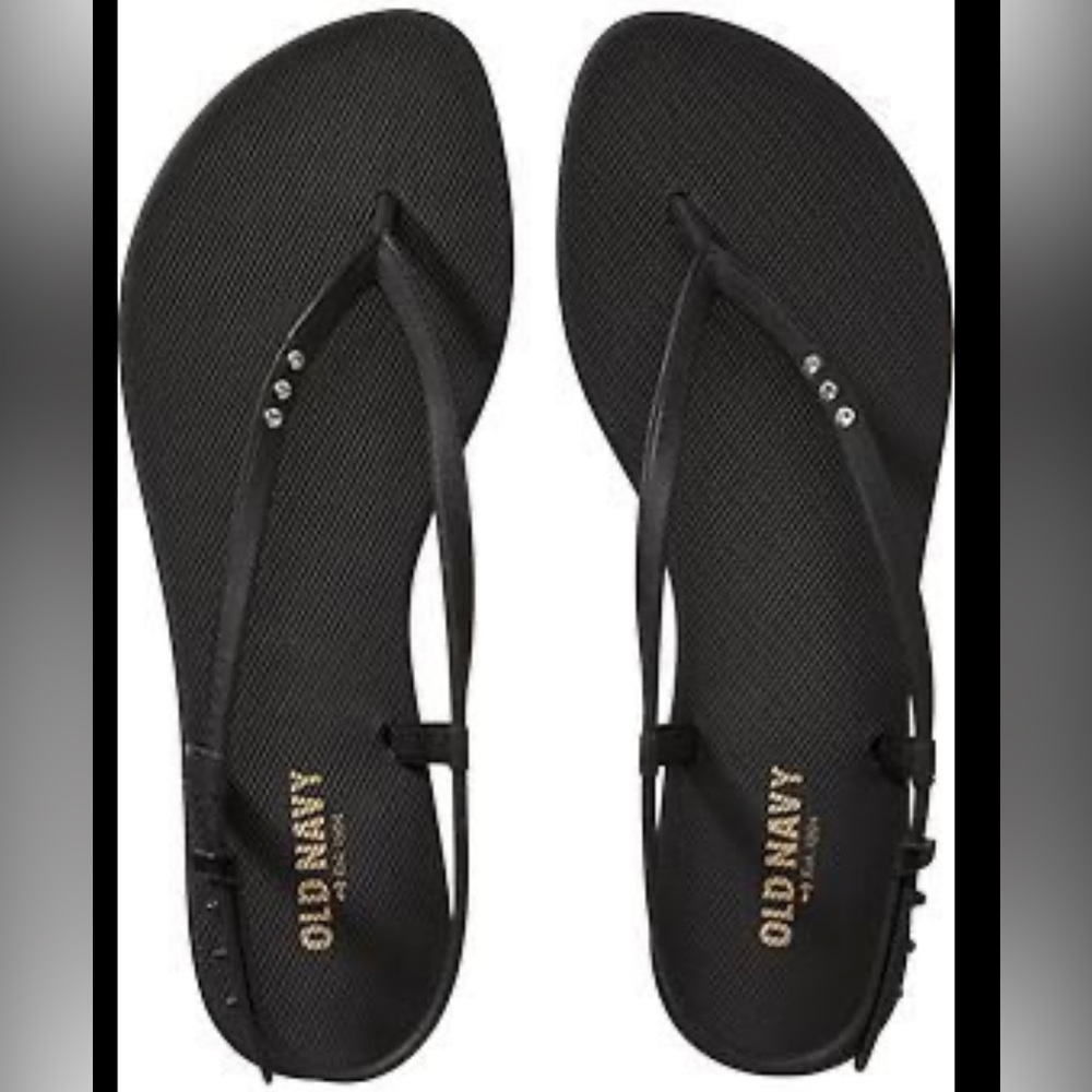 ⭐️*2/$10*⭐️ Old Navy Women’s Black Rhinestone T-Strap Sandal-New with tag-size 7